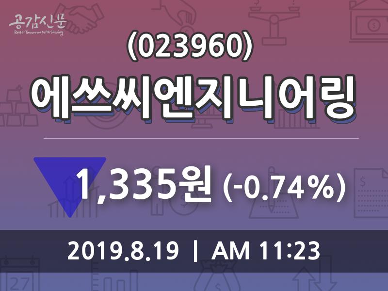 8월 19일 에쓰씨엔지니어링(023960) 오늘시세 -0.74% 변동폭 보여..