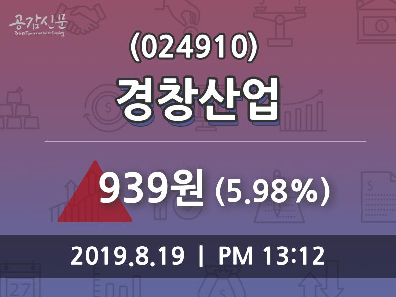 경창산업 주가(024910)정보 및 종목관련 동향정보, 19일 현재 939원 형성