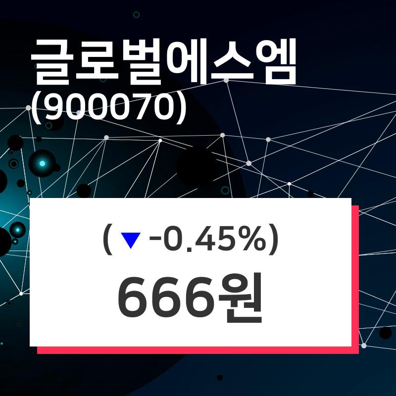 글로벌에스엠 주가(900070)정보 외 주식시황...., 19일 현재 666원