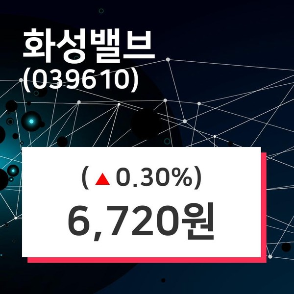 화성밸브 주가증권투자정보 및 주식시황 11일 오늘거래가 6720원 거래