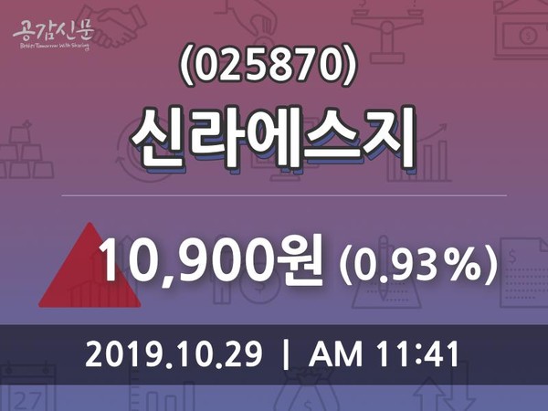 신라에스지 주가종목 그래프  및 주체별 매매동향 29일 오늘 가격 10900원 형성