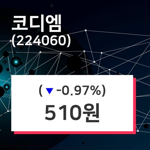 코디엠주가(224060) 10월 30일 오늘거래가 510원, 정보
