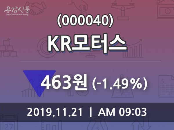 KR모터스 주가(000040)증권그래프, 21일 오늘거래가 463원