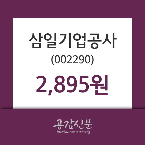 삼일기업공사주가(002290), 27일 -1.36%변동폭 보여