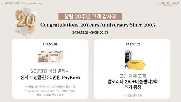  14일동안 칼로리바 창립 20주년 특별이벤트 진행