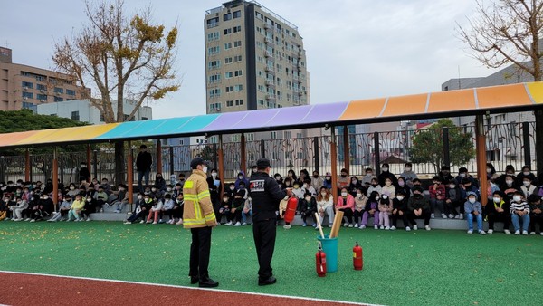 삼도119센터, 제주북초등학교 소방훈련 실시