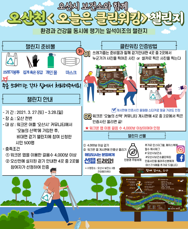 오산시, 걸으며 청소하는 클린워킹 챌린지 27~28일 진행