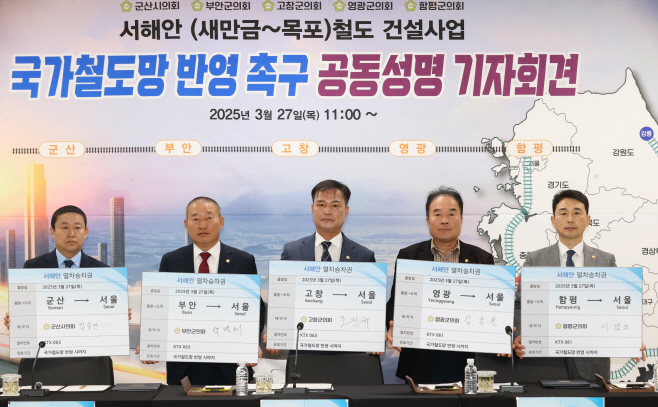 호남 서해안 5곳 시군의장 서해안철도 제5차 국가철도망 계획에 반드시 포함해야