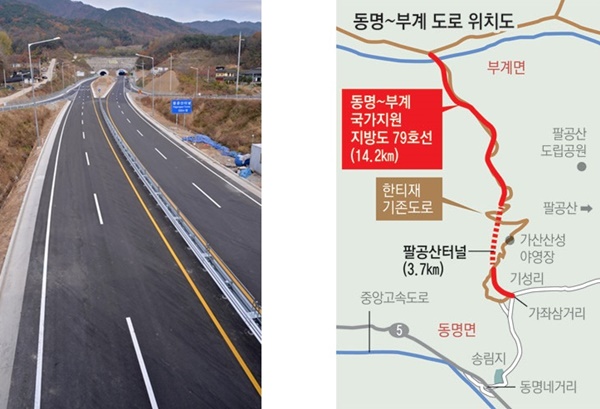경북 군위 부계면∼칠곡 동명면 팔공산터널 개통