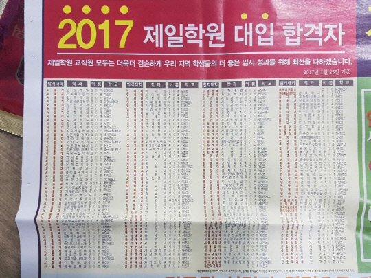 명문대 진학률까지 부풀렸나…제일학원 확대포장 의혹