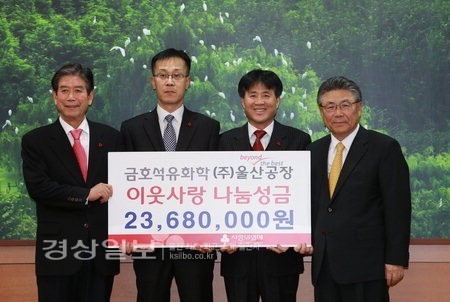 금호석유화학(주) 울산수지공장, 이웃돕기 나눔성금 각각 1000만원, 1368만원씩 전달