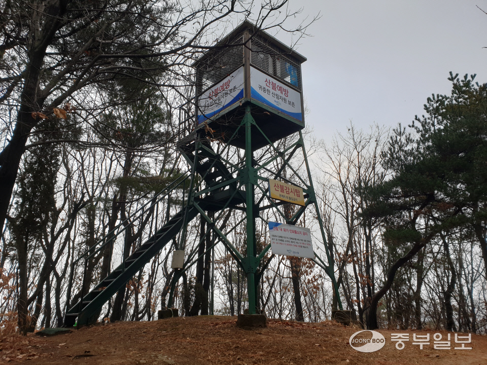 사람 없는 감시초소… 겨울철이지만 산불조심 현수막 무색