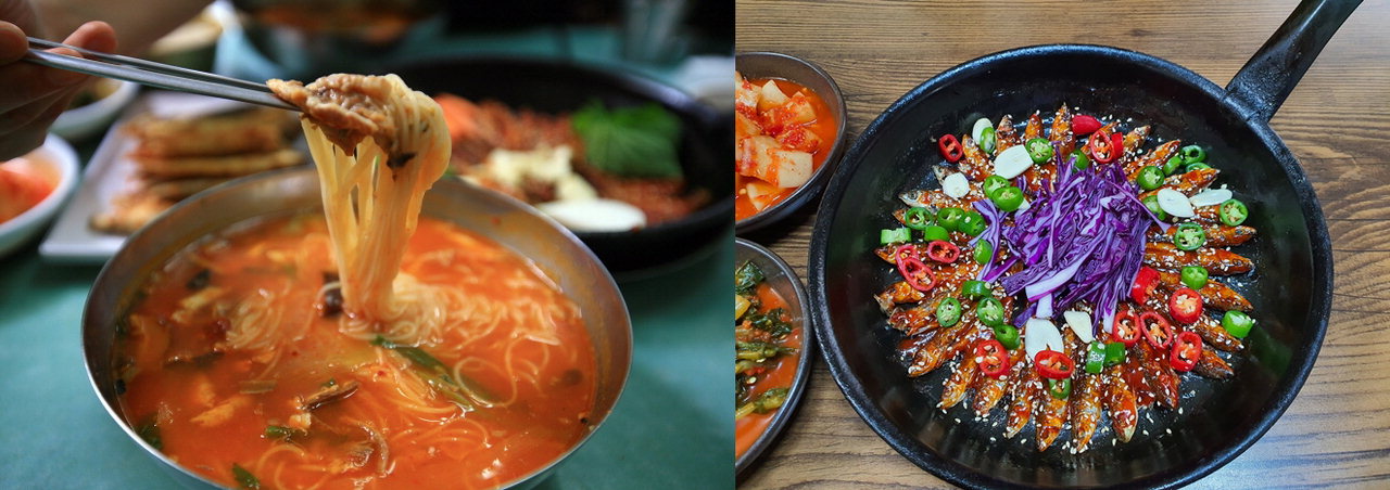 옥천 청산면 생선국수 음식거리 북적