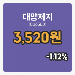 [대양제지주가] 12시 19분 현재 3,520원