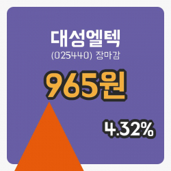 국내증시마감대성엘텍 19일 965원 장마감주식차트통계 및 분석