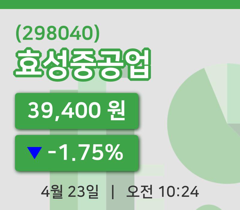 [효성중공업주가] 23일 이시각 현재  39,400원