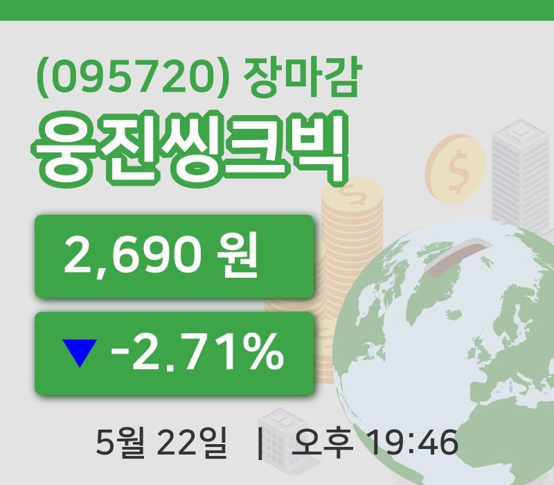 국내증시마감웅진씽크빅 22일 2,690원 장종료  