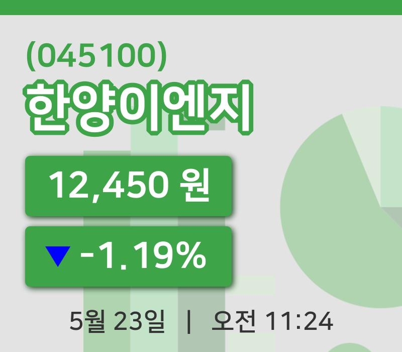 [한양이엔지주가] 11시 24분 현재 12,450원