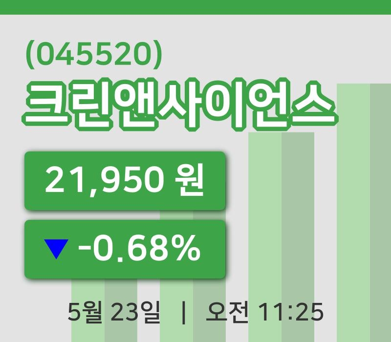 [크린앤사이언스주가] 11시 25분 현재 21,950원