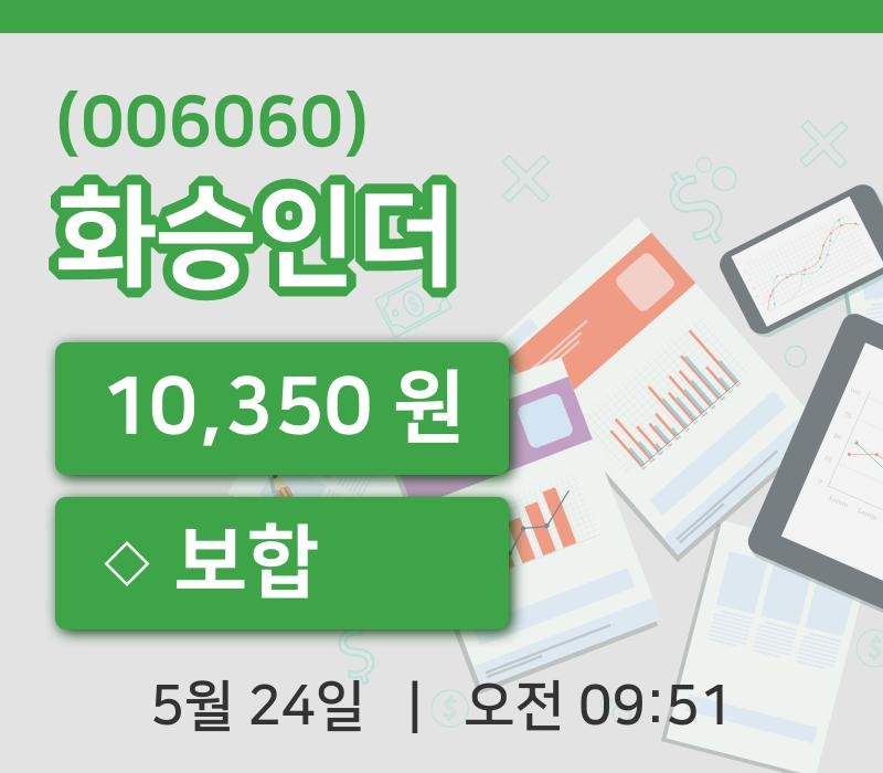 [화승인더주가] 24일 이시각 현재  10,350원