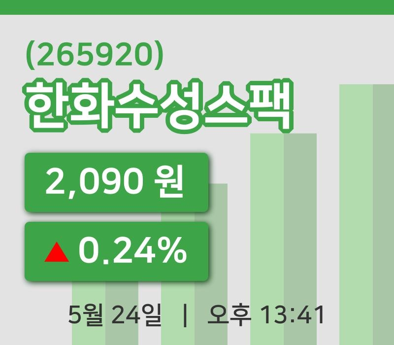 [한화수성스팩주가] 13시 41분 현재 2,090원