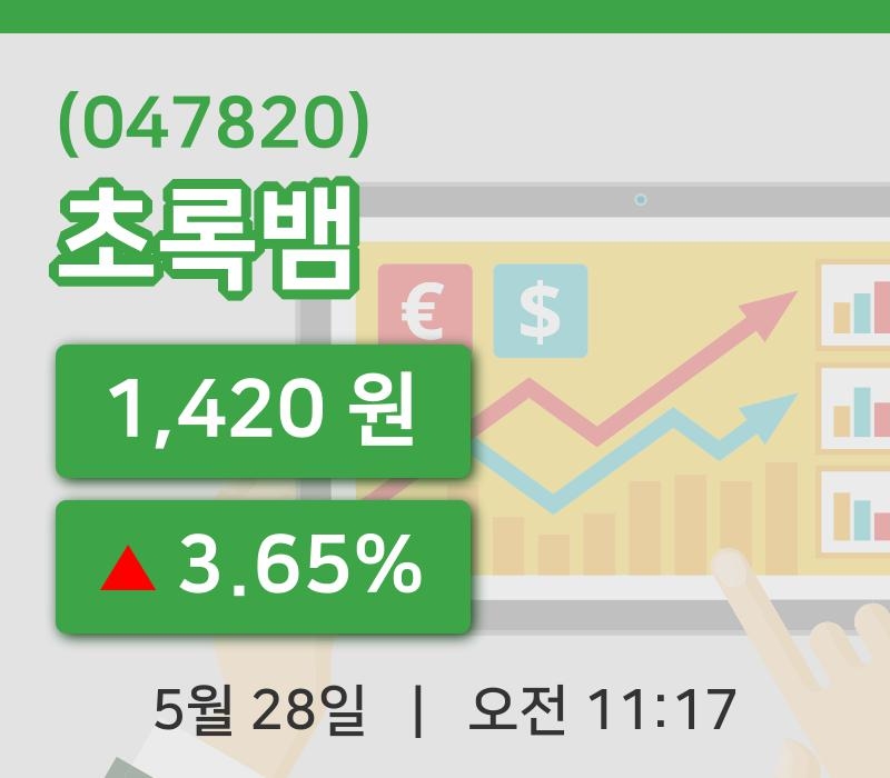 [초록뱀주가] 28일 이시각 현재  1,420원