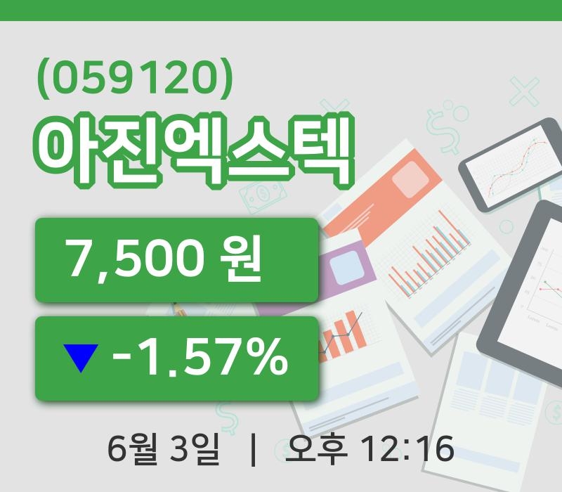 [아진엑스텍주가] 12시 16분 현재 7,500원