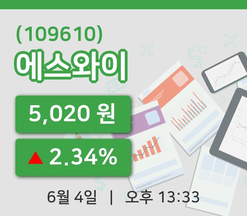 [에스와이주가] 13시 33분 현재 5,020원