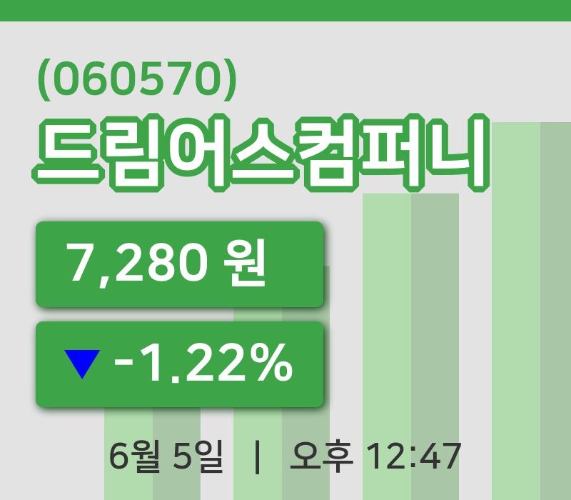 [드림어스컴퍼니주가] 5일 이시각 현재  7,280원