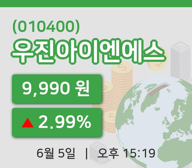 [우진아이엔에스주가] 5일 15시 19분 현재 9,990원