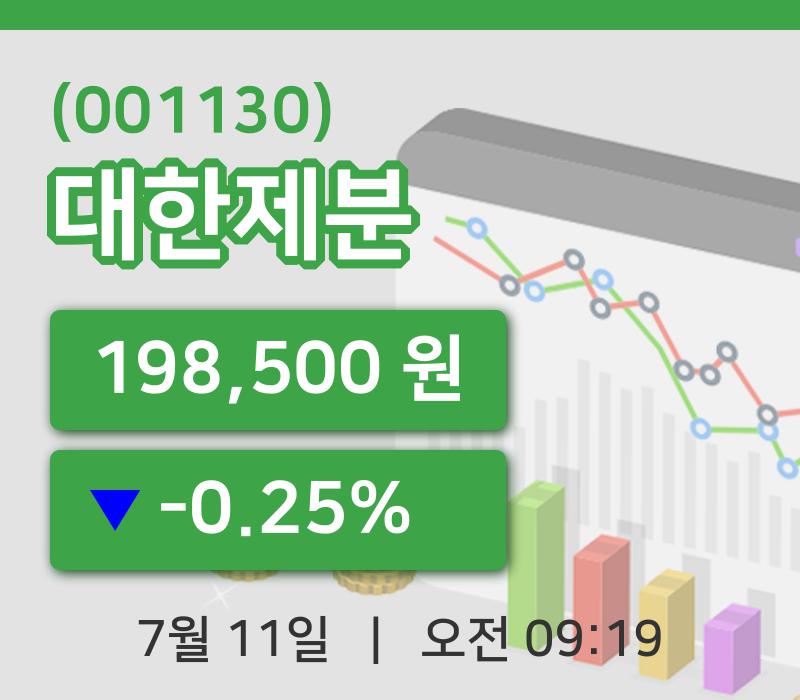 [대한제분주가] 11일 이시각 현재  198,500원