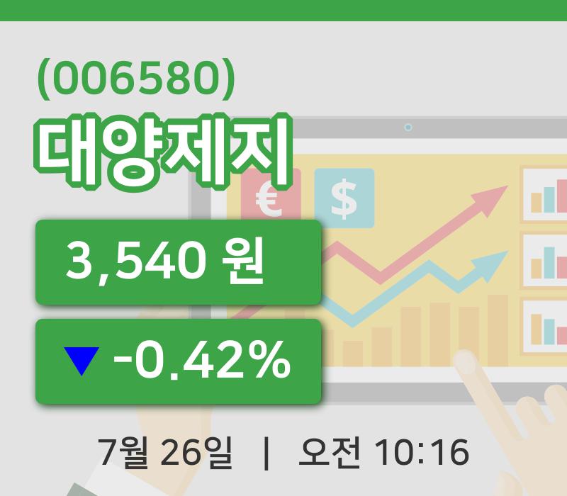 [대양제지주가] 10시 16분 현재 3,540원