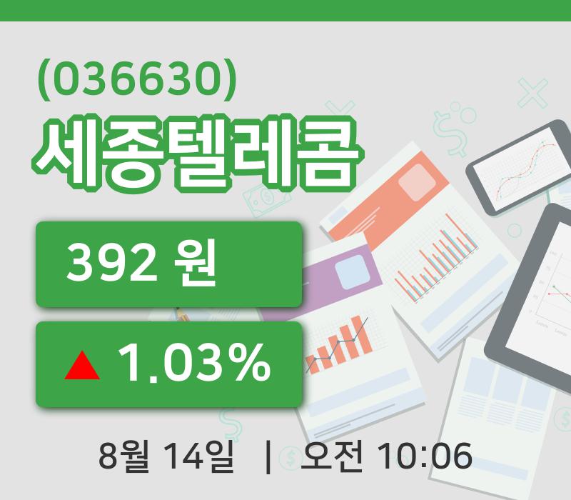 [세종텔레콤주가] 14일 이시각 현재  392원
