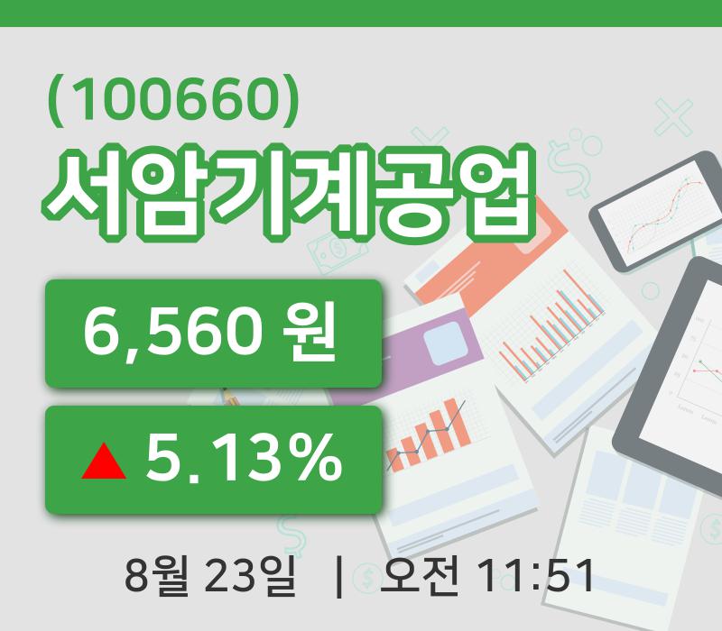 [서암기계공업주가] 11시 51분 현재 6,560원