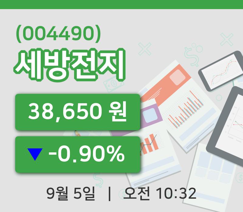 [세방전지주가] 5일 10시 32분 현재 38,650원