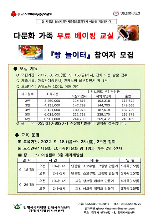 김해시여성센터, 다문화가정 대상 빵 놀이터 운영