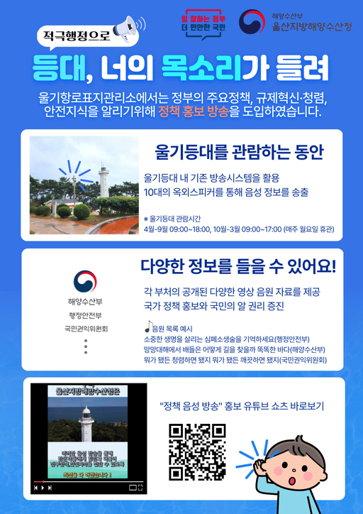 울산지방해양수산청, 울기등대서 해양수산정책 및 안전상식 음성 방송 실시