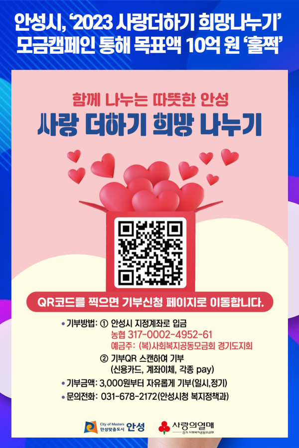 [위클리오늘] 안성시, 2023 사랑더하기 희망나누기 모금캠페인 통해 목표액 10억 원 훌쩍