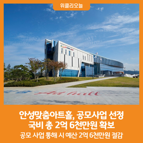 [위클리오늘] 안성맞춤아트홀, 공모사업 선정 국비 총 2억 6천만원 확보