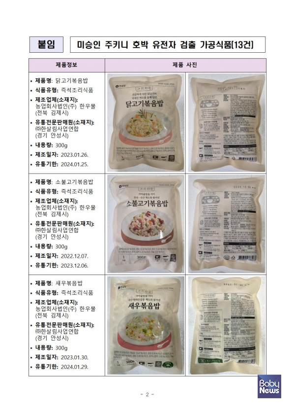 미승인 유전자 조작 주키니호박 또 검출... 한살림·이마트 제품 포함