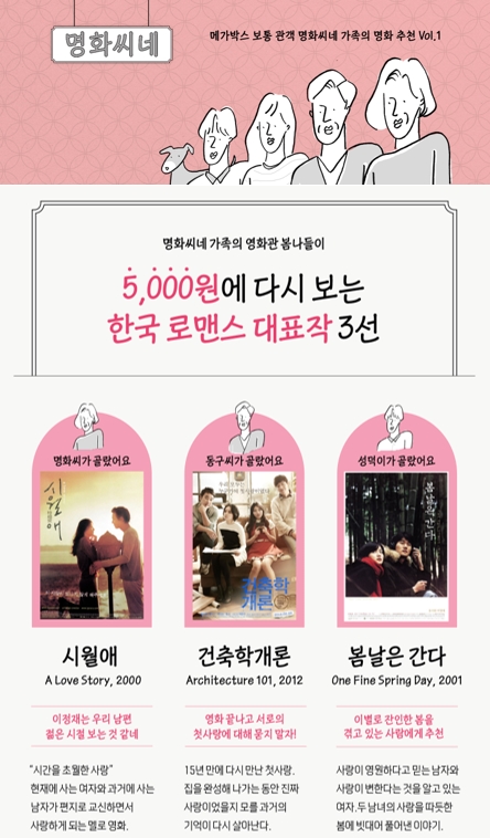 메가박스, 한국 로맨스 기획전 진행..‘시월애’·‘건축학개론’·‘봄날은 간다’