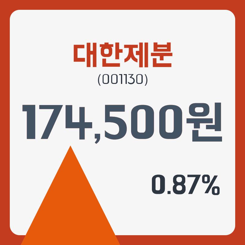 대한제분 주가및 오늘시세 27일  현재 174500원  & 주가 정보