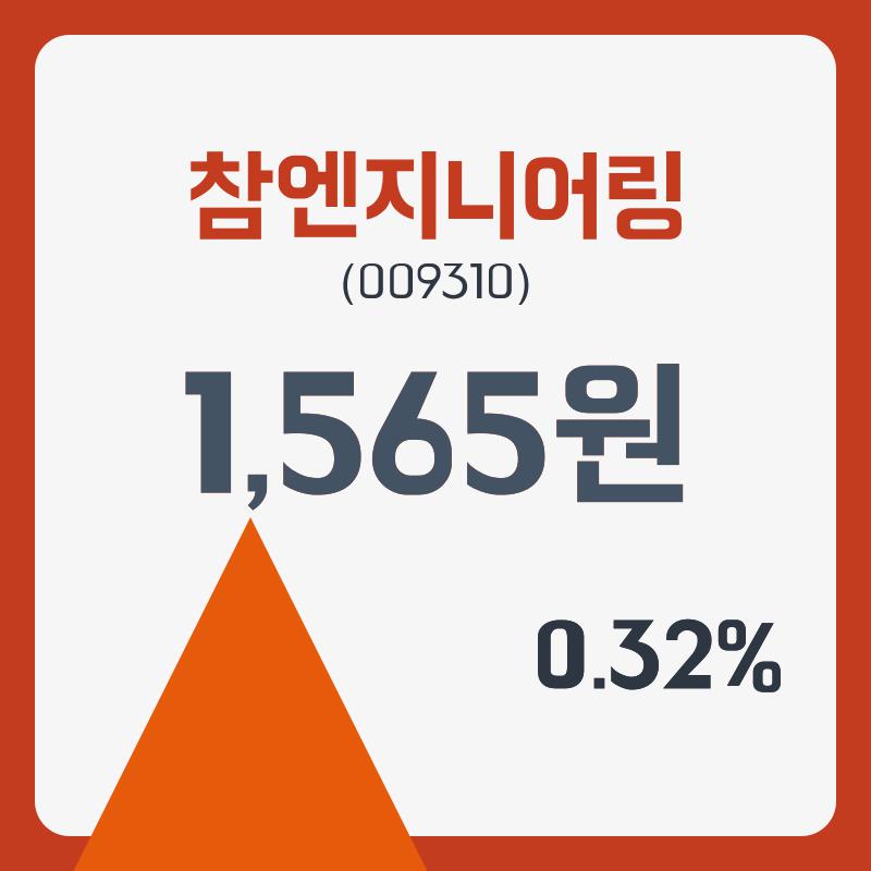 참엔지니어링 주가및 증권차트정보 1일  현재 1565원  및 오늘거래가는?