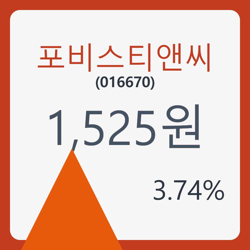 포비스티앤씨 주가& 증권시세 28일  현재 1525원  및 종목 차트