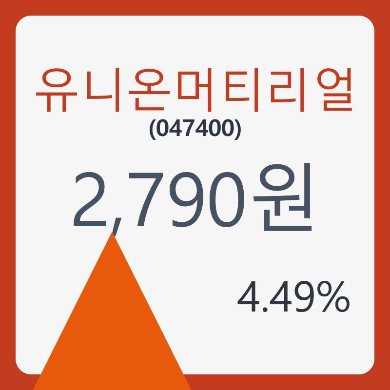 유니온머티리얼주가 7월 9일 현재 2790원  및 종목 차트