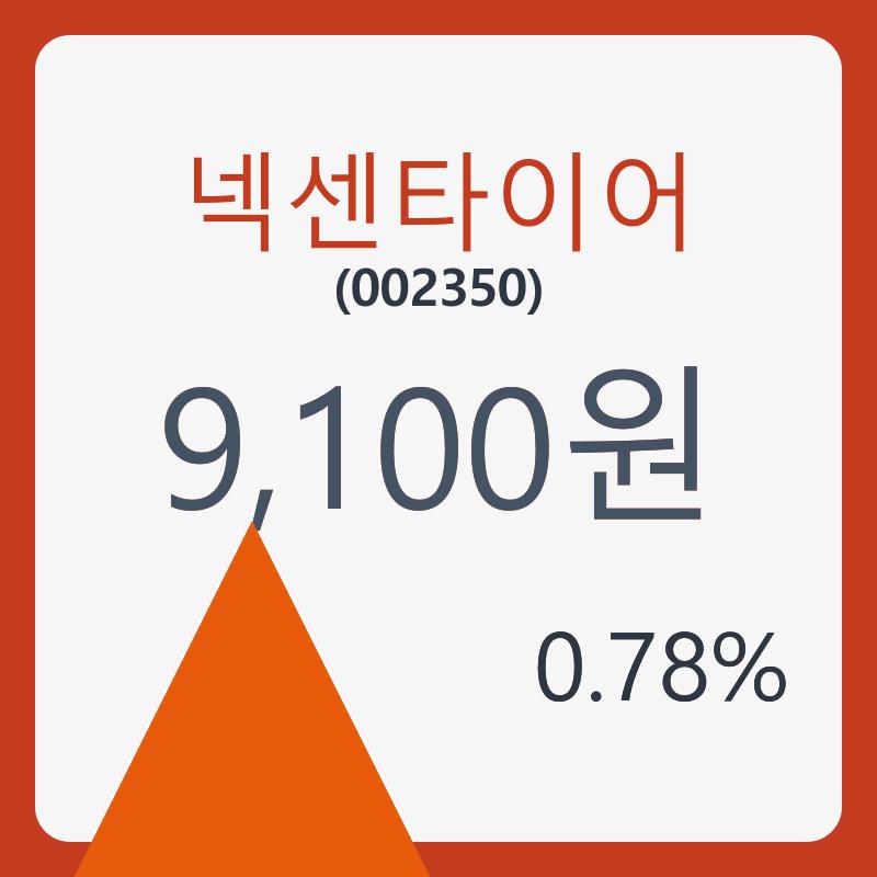 넥센타이어 주가및 증권차트정보 26일  현재 9100원  & 주가 정보