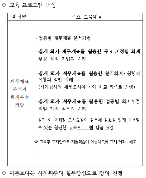 국세청, 세무조사 요원 대상 회계부정 적발 위탁교육