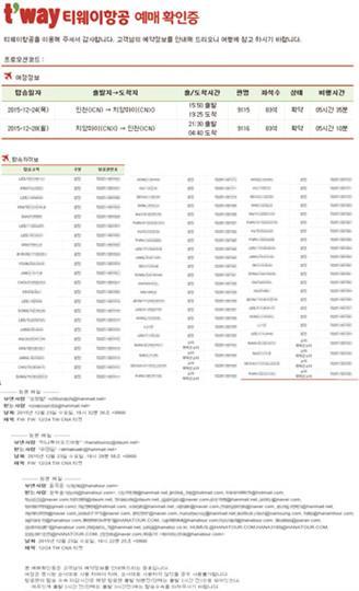 하나투어, 항공기 탑승자 명단 유출