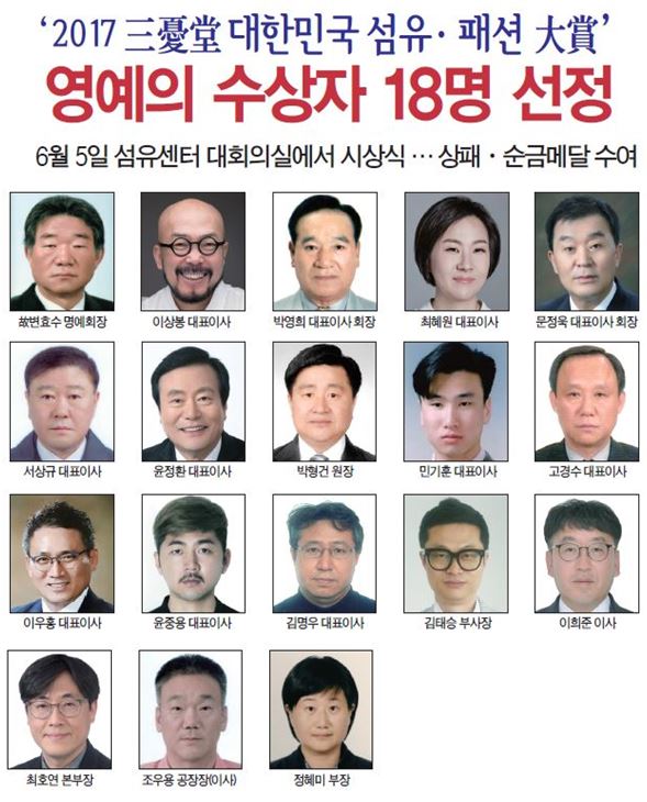 2017 삼우당 대한민국 섬유ㆍ패션 大賞 수상자