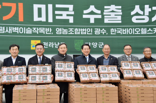 담양산 딸기, 뉴욕 프리미엄 마켓 입점 수출 상차식